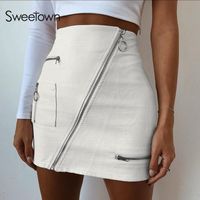 Wholesale White Solid Boho Beach Style Skirts Womens Zipper A Line Skirt Summer High Waist Leather Short Skirt Elegant Holiday S L