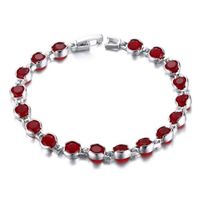 Wholesale 6MM Wide Womens Brase Alloy Link Chain Red Crystal Bracelet Silver Vacuum Plating