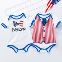 Wholesale Baby Boys Cartoon Rompers American Flag Printed Letter Onesies Baby Infant Boy Casual Clothes Ropa Bebe Independence Day Bodysuit