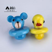 Wholesale Mini UFO Glass Carb Cap Yellow Duck Bear Animal Style smoke nail Thick Pyrex Colorful Funny Caps Tool For Banger Nails Dab Oil