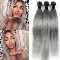 Wholesale Brazilian Ombre Hair Wefts Human Hair Weave Straight Ombre black and Grey two tone bundles Peruvian Malaysian ombre hair extensions A