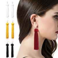 Wholesale Bohemia Ethnic tassel Drop Earrings For women Trendy Black Red Yellow Green Long Silk Fringed Dangles statement Gold Ear hook Jewelry