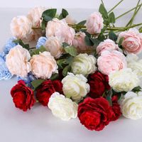 Wholesale 3 Heads artificial flower silk peony flowers single branch with leaves for wedding table centerpieces home party decoration LXL1232 L