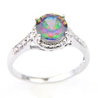 Wholesale Best Seller Supply New Sterling Silver Plated Small Punk Genuine Natural Mystic Topaz Crystal Gemstone Cocktail Wedding Rings For Lovers