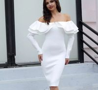 Wholesale Sexy white Knee Length Cocktail Dresses with long sleeves Plus Size Sexy bateau split cheap Arabic Formal Evening celebrity prom Gowns
