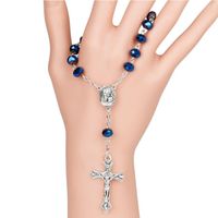 Wholesale 10pcs Dark Blue Glass Beads Catholic One Decade Rosary INRI Crucifix Bracelet Auto Rosaries Holy Soil Inside