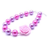 Wholesale baby girls chunky bubblegum beads necklace purple pink pearl beaded necklace handmade flower necklace for kids