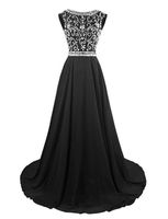 Wholesale Black Plus Sizes Jewel A line Sweep Train Cap Sleeve Chiffon Formal Evening Dress With Heavy Beadings Mother s Dresses