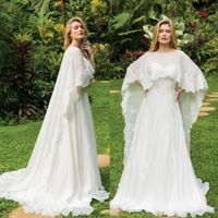 Wholesale Chiffon Long Bridal Dress with Wraps Jackets Lace Applique Boho Wedding Dresses Shawls Shrugs Caps Boleros robes de mariée