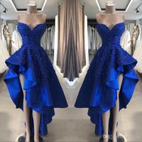 Wholesale Royal Blue High Low Prom Cocktail Dresses Real Image A Line Beaded Appliques Sweetheart Asymmetrical Long Homcoming Gowns
