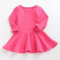 Wholesale Spring Autumn Candy Color Cotton Baby Girl Dresses Long Sleeve Solid Princess Dress O neck Toddler Kids Ruffle Dresses