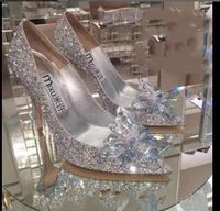 Wholesale Women High Heels Wedding Silver Cinderella Shoes Sexy Lady Crystal Platforms Glitter Diamonds Bridal Heel Party Pump