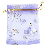 Wholesale 10x12cm Purple Butterfly Print Wedding Candy Bags Jewelry Packing Drawable Organza Bags Party Gift Pouches