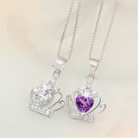 Wholesale Female Classic Royal Purple Crown Shape Pendant Necklace Wedding Bride Party Jewelry Anniversary Gifts For Women White Gold Plated