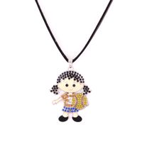 Wholesale Huilin black leather necklaces and cute softball girl with jewelry necklace with multicolor crstle jewerly pendant for gift