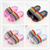 Wholesale Kids LED Glitter Slippers Mules Children Flashing Jelly Sandals Rainbow Colorful Fashion Sequins Sandals Girls Beach Shoes Slides A5801