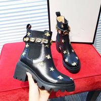 Wholesale Designer boots low cut martin embroidered bee belt luxury women shoes size Embroidered leather women shoes woman Fashion boots