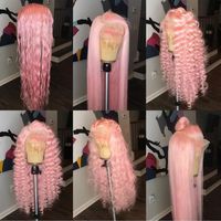 Wholesale 10a quality perruque deep curly pink full lace front wigs transparent natural hairline simulation human hair wigs for women