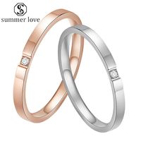 Wholesale Stainless Steel Square Zircon Ring Silver Rose Gold Stackable Size Fashion Couple Ring Wedding Jewelry Gift For Women Men Y