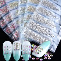 Wholesale 1440pcs Mix Size White AB Charms Nail Rhinestones D Nail Art Decorations Crystals Gold Design Strass Beads Gems Stones