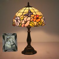 Wholesale Flowers Butterfly Stained Glass Lampshade Tiffany Table Lamp Country Style Bedside Lamp Living Room Cafe Club Bar Retro Desk Lamp E27