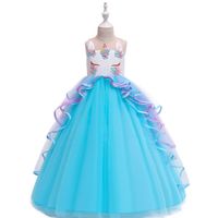 Wholesale Girl Rainbow Fantasy Unicorn Dress Kids Halloween Cosplay Party Long Princess Dress For Girl Year Long Ball Gown Child Dresses