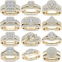 Wholesale Crystal Female Big Zircon Stone Ring Set Fashion Gold Silver Bridal Wedding Rings For Women Promise Love Engagement Ring