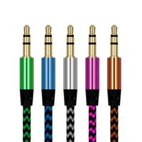 Wholesale 1M Nylon Aux Cable mm Male to Male Jack Auto Car Audio Cable Gold Plated Plug Line Cord For iphone Xiaomi Speaker