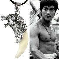 Wholesale Fashion Mens Vintage Whhite Black Wolf Tooth Pendant Alloy Necklace Man Necklace Chain Leather Necklace Jewelry