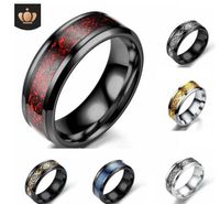 Wholesale Man Ring Red blue Carbon Fiber Black Dragon Stainless steel Rings Wedding Rings G