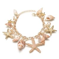 Wholesale Hot Ocean Style Bracelet Multi Starfish Sea Star Conch Shell Pearl Chain Beach Bangle Novelty Holiday Accessories Designer Jewelry Gifts