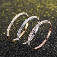 Wholesale Stainless Rose Gold Color Three Sides Rhinestone Cuff Bangles Bracelets Lovers Jewelry Valentine s Day Gift