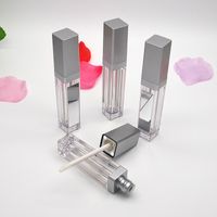 Wholesale 50pcs ml Silver Square Empty Lipstick Lip Gloss Tubes With LED Light Clear Cosmestic Packaging Container With Mirror