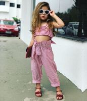 Wholesale 2018 Fashion Toddler Princess Kids Baby Girls Clothes Cotton Striped Tank Tops Vest T shirt Pants Outfits Set
