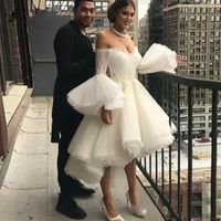 Wholesale 2020 White Robe de soiree Sweetheart Cocktail Short Prom Dresses Hi Low Puffy Sleeve Evening dress