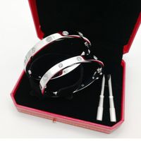 Wholesale Titanium Steel love Bracelets bangles for women rose gold Screw Screwdriver bracelets Men with ten CZ stones bangle Couple Jewelry with box