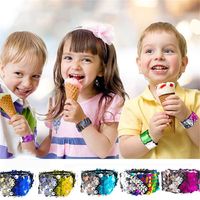 Discount baby bracelet designs BABY DESIGNERS Slap Bracelets Mermaid Sequin Wristband Double Colors Glitter Slap Bracelet Kids Party favors 28 Designs Optional FJ356