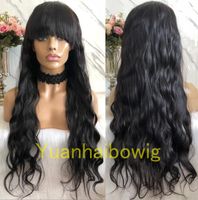 Natural Color Glueless Front Closure Wig With Bang Brazilian Hair Ombre 1b 4 Dark Roots Glueless Full Lace Wig With Bang Free Shipping