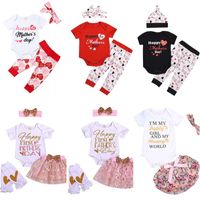 Wholesale Mother s Day Happy Newborn Suit Baby Girls Letter Heart Printed Rompers Pants Leggings Skirts Headbands Caps set Summer Outfit Colors