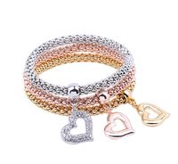 Wholesale 3 Set Heart Pendant Women Elastic Bracelets Popcorn Chain Nano Technology Color Last Longer