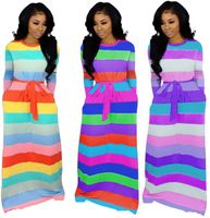 Wholesale Women sexy maxi dresses casual long skirts designer fall winter clothing colorful striped print panelled pocket loose long sleeve dress
