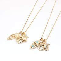 Wholesale Fashion Alloy Flower Sea Turtle White Green Turquoise Stone Pendant Long Chain Sweater Necklace