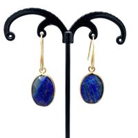Wholesale Pairs Gold Plated Oval Shape Labradorite Stone Dangle Earrings for Women Lapis Lazuli Jewelry