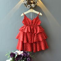 Wholesale Summer girls suspender dress heart dots printed cute baby girl cake layer chiffon skirts children boutiques clothes