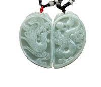 Wholesale Fine Jewelry Pure Natural Jadeite Jade Dragon Phoenix Love Pair Amulet Pendant Necklace