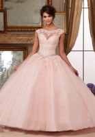 Wholesale 2019 New Hot Sale Ball Gown Prom Dress Long Appliques Tulle Pink Blue Dress for Graduation Quinceanera Vestidos De Anos Debutante