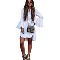 Wholesale New Women White Flare Sleeve Shirt Dress Summer Fashion O Neck Straight Elegant Woman Bloues Casual Clothing Tops