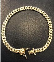 Wholesale Men s Miami Cuban Link Bracelet Real k Gold Plated Solid Sterling Silver mm