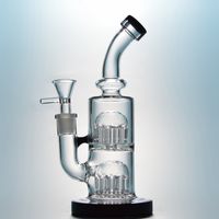 Wholesale 8 Inch Small Thick Oil Dab Rig Arms Double Tree Perc Glass Bong Mini Glass Bongs Water Pipe Smoking Dab Rigs With Banger Bowl