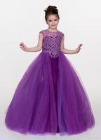 Wholesale Hot Pink Girls Pageant Dresses Detachable Train Cheap Long Mermaid Hollow Back Rhinestones Beaded Sequins Tulle Long Cheap Kids Formal